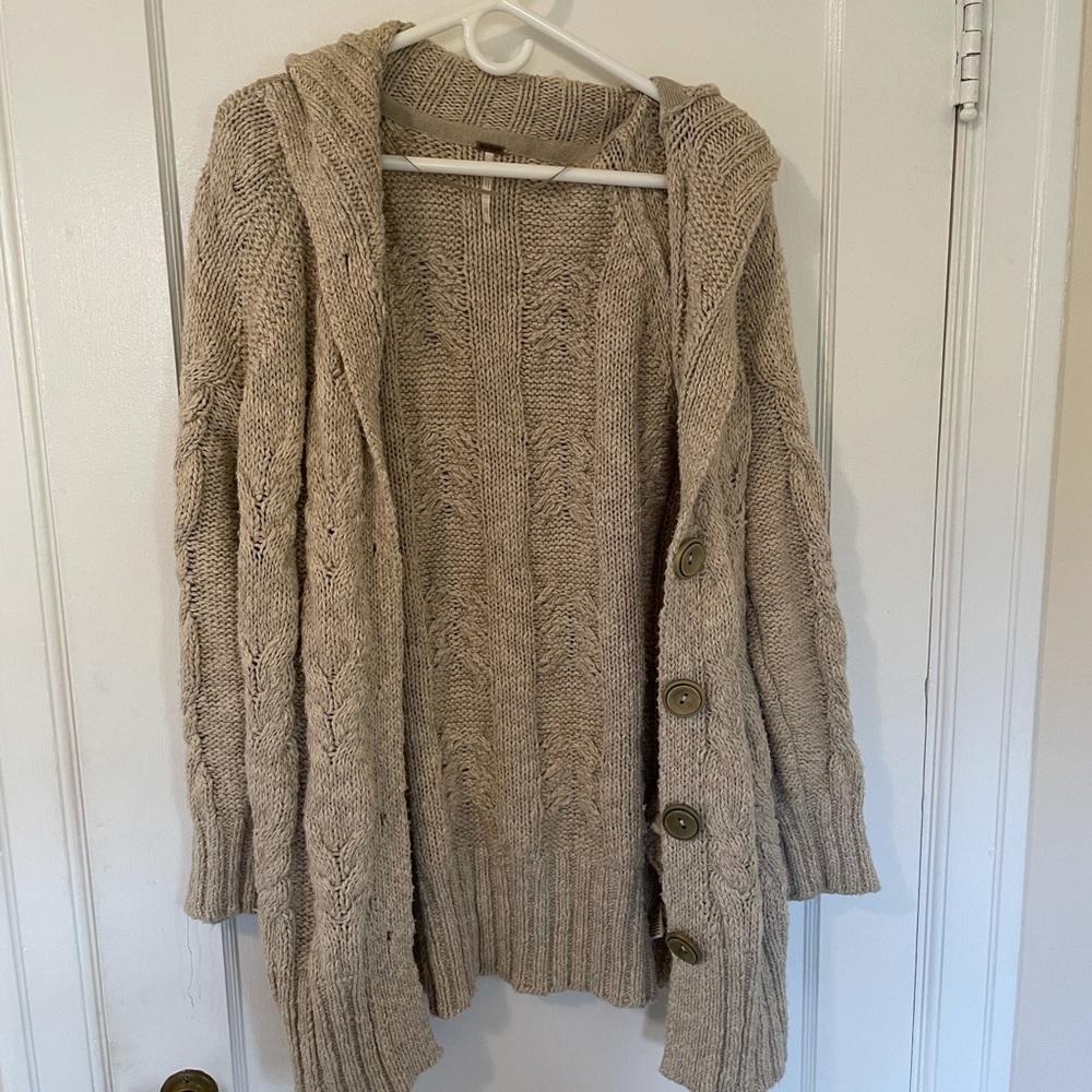 Free People Long Beige Cardigan
